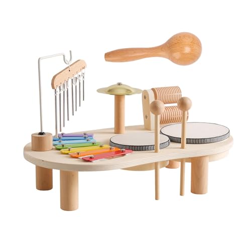 Folpus Kinder-Trommel-Set, Holz, Schlaginstrument, Hand-Auge-Koordination, Motorik, Baby-Spielzeug, Musikinstrument für Babys, Party-Spielzeug von Folpus