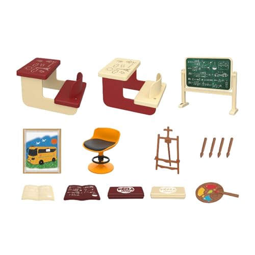 Folpus Klassenzimmer-Puppenhausmöbel, Puppenhaus-Schulbedarf, Miniaturbücher, DIY-Puppenzubehör von Folpus