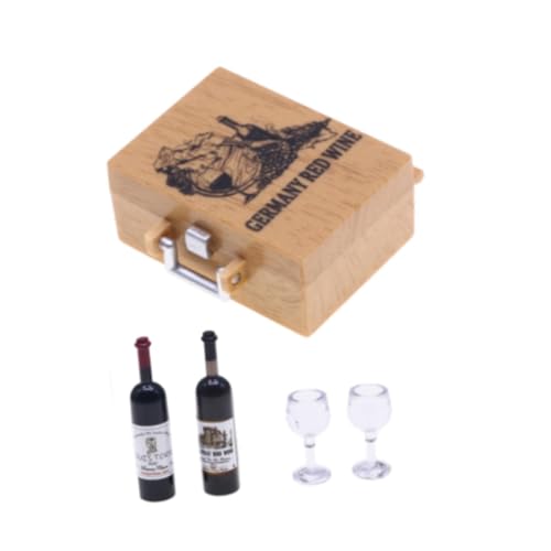 Folpus Miniatur Weinflaschen Puppenhaus Dekoration Zubehör Getränk Tassen Mini -Goblets Ornamente mit Gehäuse Mini Rotweingläser, Deutschland von Folpus
