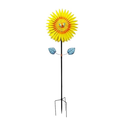 Folpus Sonnenblumen-Windmühle, Windspinner, Gartenskulptur, Windfänger, Garten-Windmühlenpfahl für den Innenhof von Folpus