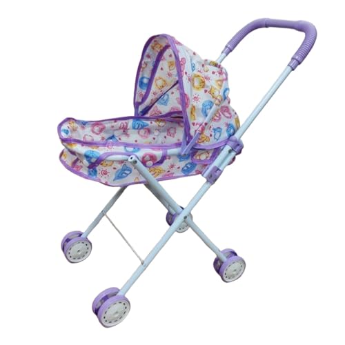 Folpus Spielzeug-Kinderwagen für Puppen, Rollenspiel-Zubehör, Faltbarer Schiebewagen, Simulations-Kinderwagen-Spielzeug für Rollenspiele im Vorschulalter zu, Violett von Folpus