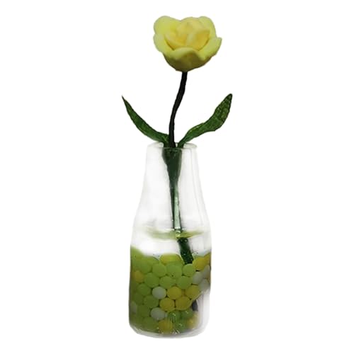 Folpus Tiny Houses Blumen- und Vasen-Mikrolandschaftsblumen-Puppenhaus-Mini-Blumenmodell für den Maßstab 1:6 bis 1:12, Gelbe Rose mischen von Folpus