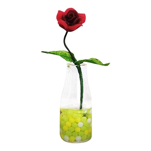 Folpus Tiny Houses Blumen- und Vasen-Mikrolandschaftsblumen-Puppenhaus-Mini-Blumenmodell für den Maßstab 1:6 bis 1:12, Rote Rose mischen von Folpus