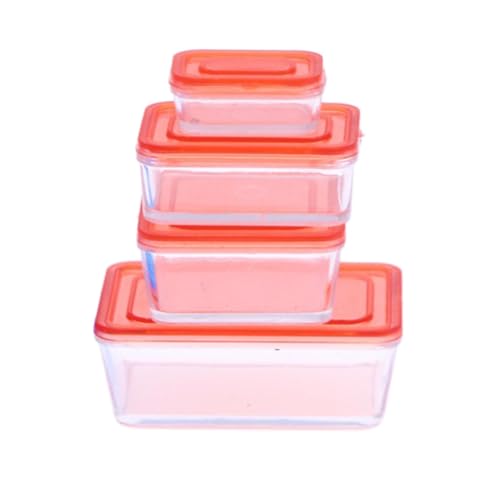 Fonowx 4 x Lunchbox-Behälter für Puppenhaus im Maßstab 1:12, Miniaturmodell, Bento-Box mit Deckel, dekorative Lebensszene, DIY-Rollenspiel, Rot von Fonowx