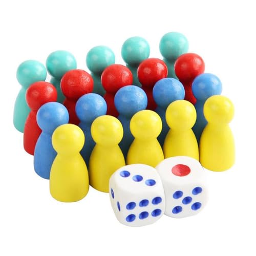 Fonowx Holzfiguren, Spielfiguren mit 2 Würfeln, Brettspielfiguren, mehrfarbige Figuren für Tischmarker-Komponente, Brettspiele von Fonowx