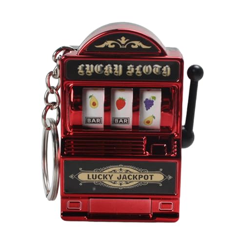 Fonowx Mini Glücksspiel Spielautomat Schlüsselanhänger, Mini Casino Glücksbringer Jackpot Schlüsselanhänger, Kreativer Autoschmuck Schlüsselanhänger Kids Funny Gag Toys für Junge Männer, Rot von Fonowx