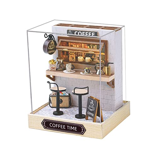 Fonowx Miniatur-Puppenhaus-Bausätze, Puzzles, Modell, Holz-Puppenhaus-Modell für Kinder, Kaffeezeit von Fonowx