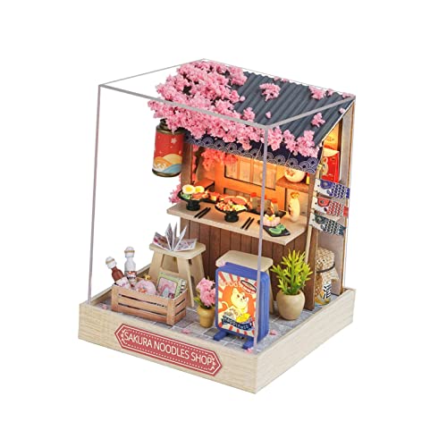 Fonowx Miniatur-Puppenhaus-Bausätze, Puzzles, Modell, Holz-Puppenhaus-Modell für Kinder, Sakura Nudelhaus von Fonowx