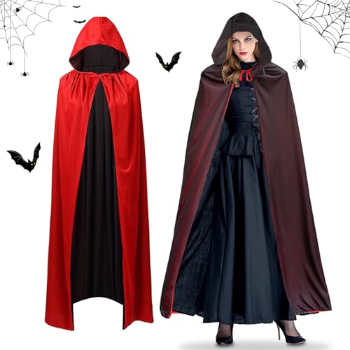 Fonyet Halloween Vampir Umhang mit Kapuze Halloween Kapuzenumhang Schwarz Rot Doppelseitig Halloween Sensenmann Umhang Halloween Kostüm für Erwachsene von Fonyet