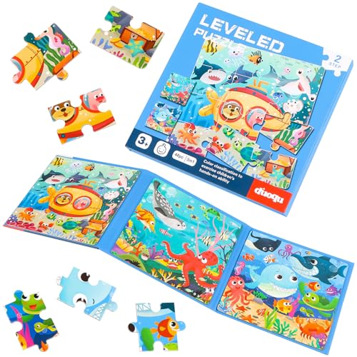 Kinderpuzzle Magnet Puzzle ab 3 Jahre für Kinder Ozean Tiere Puzzle in 3 Schwierigkeitsgraden mit 12, 16, 20 Teile, Lernspielzeug für Kinder 3 4 5 Jahren von Fonyet