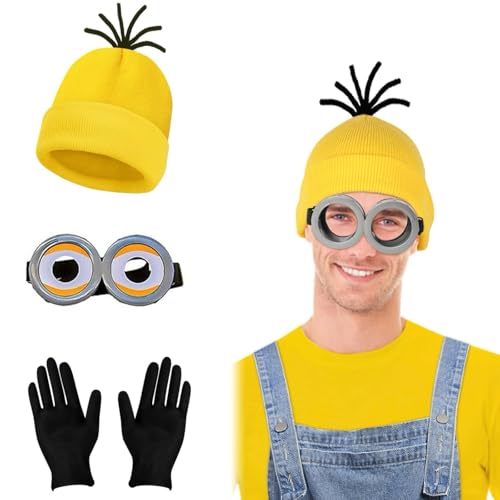Fonyiunce 3 Stück Minion Kostüm Zubehör, Fasching Karneval Halloween Cosplay Party, Halloween Cosplay, Film Cosplay Kostüm Zubehör, für Damen Herren Kinder von Fonyiunce
