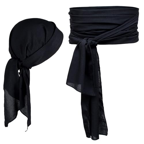 Fonyiunce Piraten Accessoires Set, Kopftuch Damen, Stirnband Taillengürtel, Piratenkostüm, Piratenkapitän Kostümzubehör, Piraten Accessoires für Karneval Erwachsene Kinder (Schwarz) von Fonyiunce