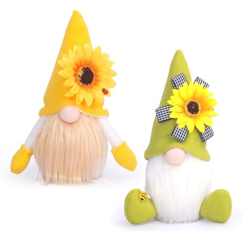 2 Stück Bienen-Zwerg-Plüsch-Sonnenblumen-Zwerg-Dekoration, Plüsch-Zwerg-Dekoration für Zuhause, Frühlings-Sommer-Sonnenblumen-Zwerg-Dekoration, Gesichtslose Plüschpuppe, Gesichtslose Puppe für Heimbür von Fonzci