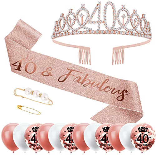 40. Geburtstag Deko: Schärpe und Tiara mit 12 Rosegold Luftballons und Konfetti für Frauen zum Geburtstag 40. Geburtstag Deko: Schärpe und Tiara mit 12 Rosegold Luftballons und Konfetti für Frauen zum Geburtstag von Foonii