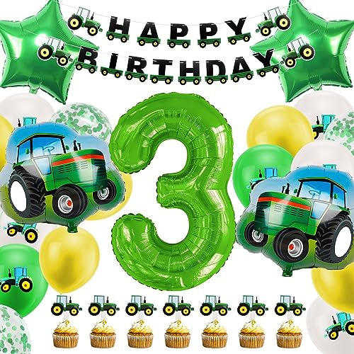 FOONII Traktor 3. Geburtstag Deko, Kindergeburtstag Deko 3. Traktor Luftballon 3. Geburtstagsdeko Jahre Junge Deko 3. Geburtstag Trecker Party Deko für Junge von Foonii