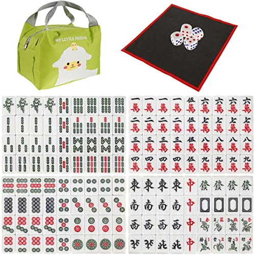 Foppla Mini Mahjong, 144 Mahjong-Fliesen-Set mit Mahjong-Matte, traditionelle chinesische Mahjong-Spiele, leicht, tragbar, Mahjong-Spiel für Familie, Freizeit, Reisen von Foppla