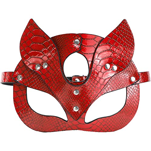 Frauen Leder Katzenmaske Kostümmasken, Tier Halbe Gesichtsmaske Halloween Cosplay Party Requisiten Für Frauen Damen von Fopytu