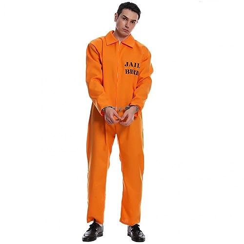Männer Gefangenen Overall Kostüm Halloween Jailbird Insassen Straftaten Conflict Cosplay Bodysuit Für Party Dress -up -outfits Für Erwachsene von Fopytu