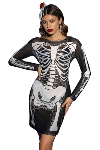 Damen Halloween Schwarz Spitze Spinnennetz Cape Kostüm, Skelett A2, X-Large von For G and PL