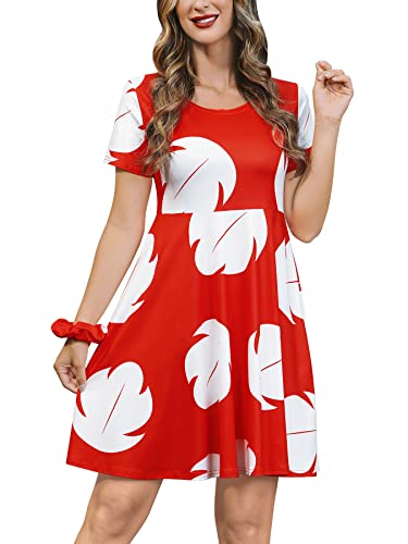 For G and PL Fasching Kostüm Damen Rotes Blatt Blumen Kurzarm Knielanges Kostüm Halloween für Erwachsene mit Ahornblattdruck Rot Kleid Hawaiian L von For G and PL