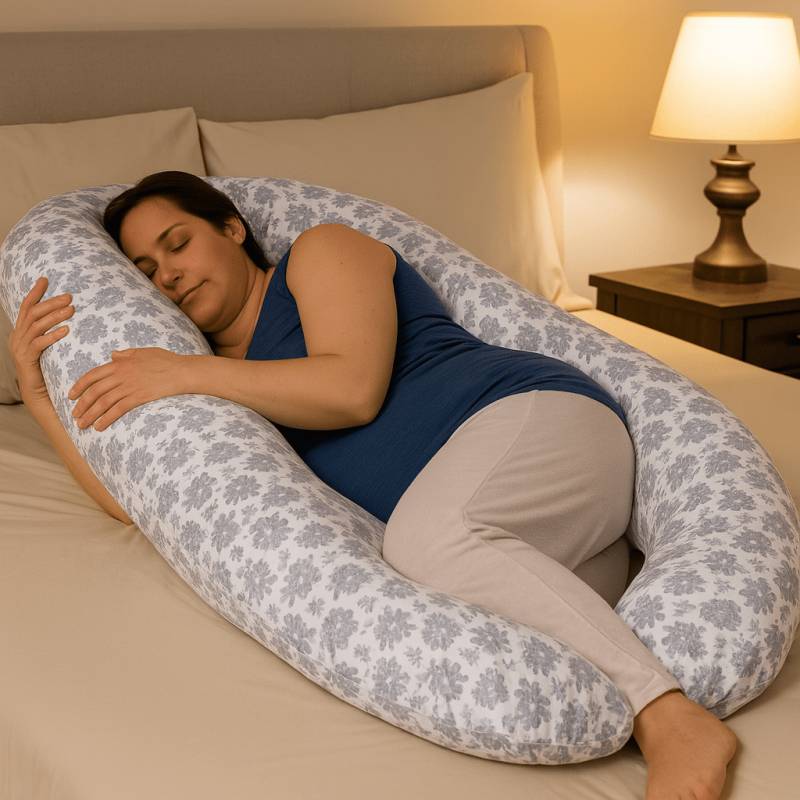 12 Fuß Stillkissen mit Bezug – Grau mit Blumenmuster von For Your Little One