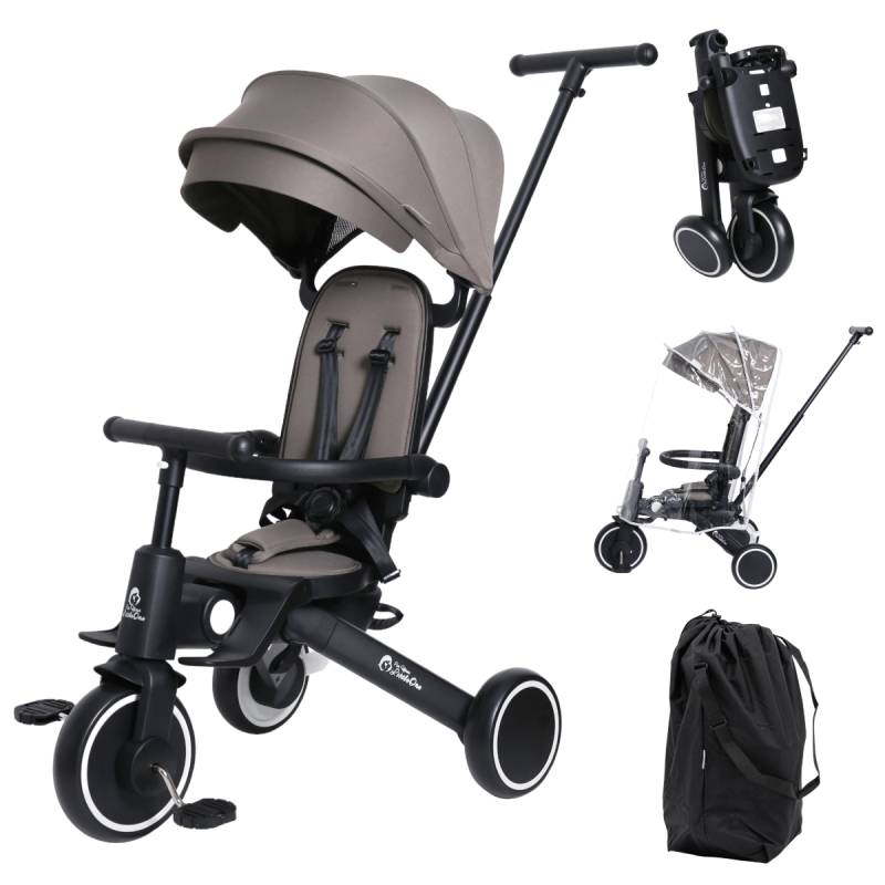 Foryourlittleone Xplor Plus 6 in 1 Faltbares Dreirad - Grau-Oliv (10 Monate-5 Jahre) von For Your Little One