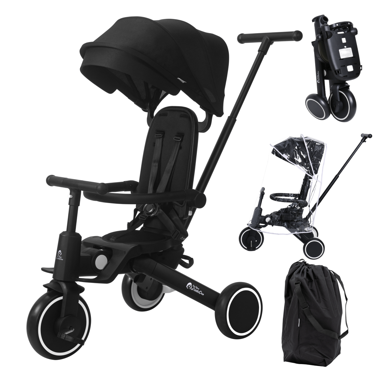 Foryourlittleone Xplor Plus 6 in 1 Faltbares Dreirad - Jet Black (10m-5y) von For Your Little One