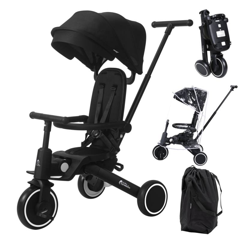 Foryourlittleone Xplor Plus 6 in 1 Faltbares Dreirad - Jet Black (10m-5y) von For Your Little One