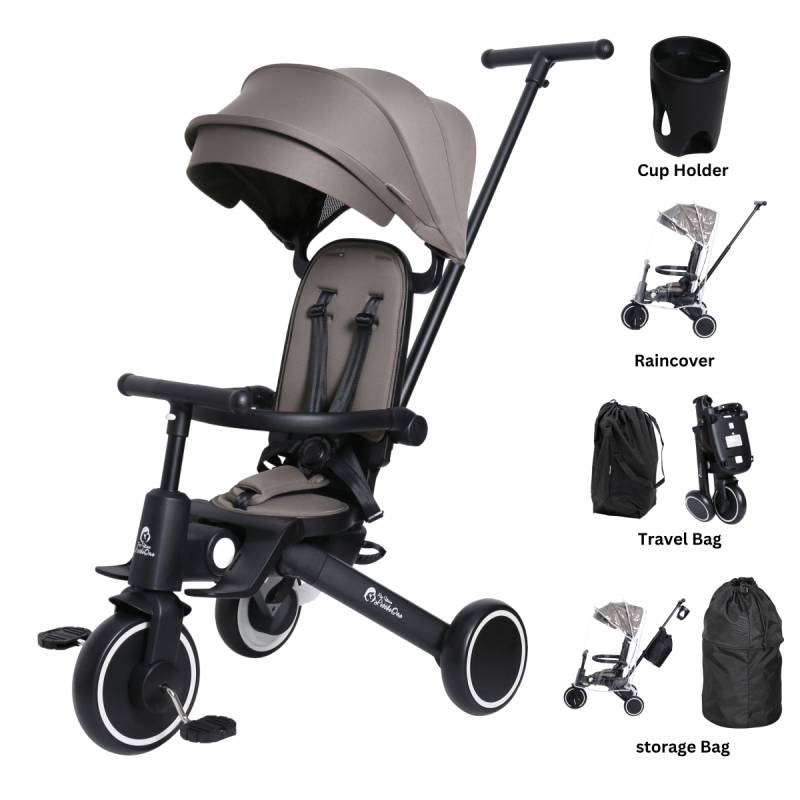 Foryourlittleone Xplor Ultimate 6 in 1 Faltbares Dreirad - Grau-Oliv (10 Monate-5 Jahre) von For Your Little One