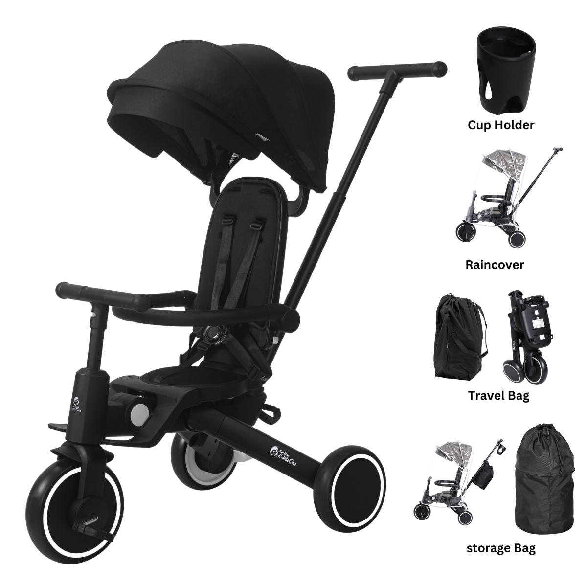 Foryourlittleone Xplor Ultimate 6 in 1 Faltbares Dreirad - Jet Black (10m-5y) von For Your Little One