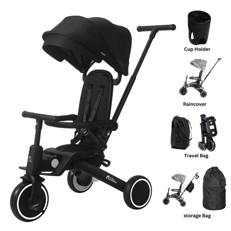Foryourlittleone Xplor Ultimate 6 in 1 Faltbares Dreirad - Jet Black (10m-5y) von For Your Little One