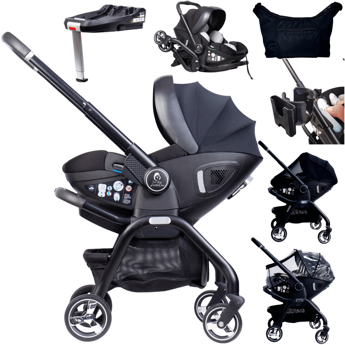 Für Ihr Kleines: Qubi Babyschalen- und Kinderwagen-Set, 7-teilig – Eclipse Black von For Your Little One
