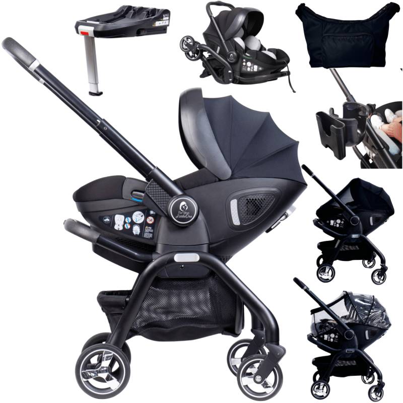Für Ihr Kleines: Qubi Babyschalen- und Kinderwagen-Set, 7-teilig – Eclipse Black von For Your Little One