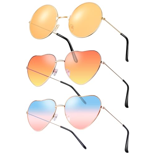 Forbabe 3 Paar Herz Party Brillen, Metallrahmen Herz Sonnenbrille Lustige Sonnenbrille Orange Runde Retro Kostüm Brille Hippie Brille für 60er 70er 80er 90er Party Accessoires - Orange Forbabe 3 Paar Herz Party Brillen, Metallrahmen Herz Sonnenbrille Lustige Sonnenbrille Orange Runde Retro Kostüm Brille Hippie Brille für 60er 70er 80er 90er Party Accessoires - Orange von Forbabe