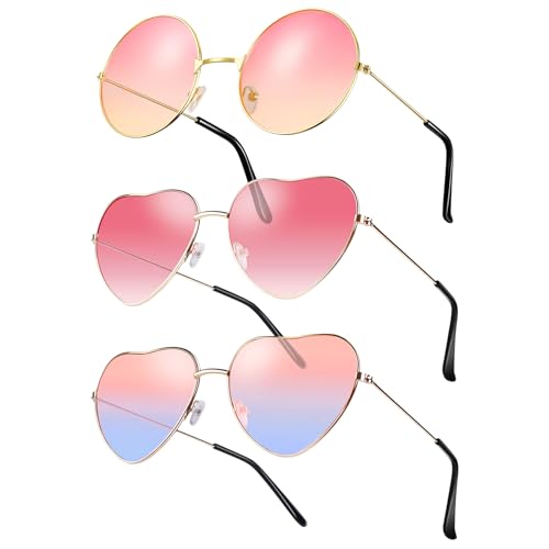 Forbabe 3 Paar Herz Sonnenbrille, Metallrahmen Party Brillen Lustige Herzbrille Rosa Hippie Brillen Runde Retro Kostüm Brille für Fasching Karneval Geburtstagsfeier Strand Party - Rosa Forbabe 3 Paar Herz Sonnenbrille, Metallrahmen Party Brillen Lustige Herzbrille Rosa Hippie Brillen Runde Retro Kostüm Brille für Fasching Karneval Geburtstagsfeier Strand Party - Rosa von Forbabe