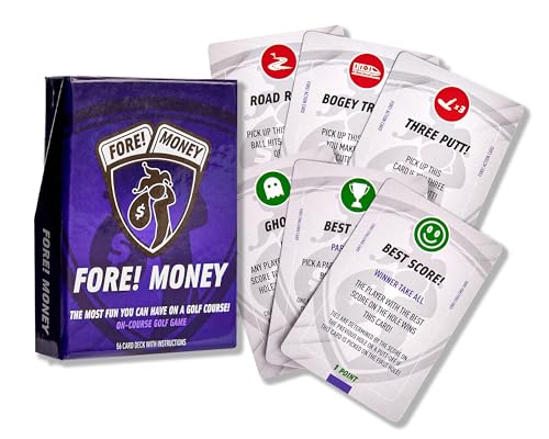 Fore! Money On-Course Golf Kartenspiel - On Course Golf Wettspiel mit einzigartigen Herausforderungen - Golf Geschenk für Männer & Frauen - Interaktives On-Course Golf Kartenspiel Pack - 56 Karten Fore! Money On-Course Golf Kartenspiel - On Course Golf Wettspiel mit einzigartigen Herausforderungen - Golf Geschenk für Männer & Frauen - Interaktives On-Course Golf Kartenspiel Pack - 56 Karten von Fore! Cards