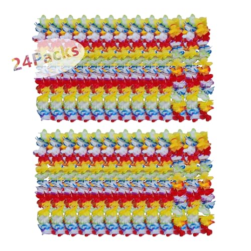 Forellfit Leis für Luau-Party, Hawaii-Halsketten für tropische Blumen, einfarbig, für Geburtstag, Strand, Party, Gastgeschenke (24 bunte Farben) von Forellfit