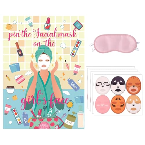 27-teiliges Spa-Party-Spiele-Set, befestigen Sie die Gesichtsmaske auf das Gesicht des Mädchens mit 24 Poster-Aufklebern und Augenbinde für Geburtstagsparty-Spiele, Spa-Party-Zubehör, 27-teiliges Spa-Party-Spiele-Set, befestigen Sie die Gesichtsmaske auf das Gesicht des Mädchens mit 24 Poster-Aufklebern und Augenbinde für Geburtstagsparty-Spiele, Spa-Party-Zubehör, von ForestM