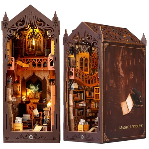 DIY Book Nook Kit, DIY Miniatur Puppenhaus Booknook Kit mit Sensorlicht und Möbeln, 3D Puzzle Holz Buchstütze, Modellbausätze für Erwachsene zum Bauen (Magische Bibliothek) von Foreverup