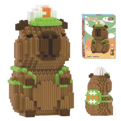 Tier-Blöcke Micro Building, 1606 Stücke Capybara Mikro Bausteine Spielzeug Kit, Particle Baustein-Set, Cartoon Anime MiniBausteine, Mini Bausteine DIY-Spielzeug Für Kinder Erwachsene (Weißer Hut) von Foreverup