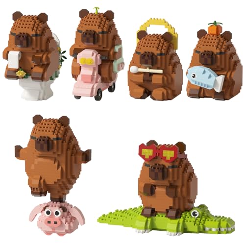 6 Stück Tier-Blöcke Micro Building, Capybara Mikro Bausteine Spielzeug Kit, Particle Baustein-Set, Cartoon Anime MiniBausteine, Mini Bausteine DIY-Spielzeug Für Kinder Erwachsene von Foreverup
