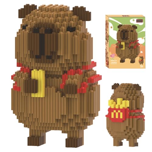 Tier-Blöcke Micro Building, Capybara Mikro Bausteine Spielzeug Kit, Particle Baustein-Set, Cartoon Anime MiniBausteine, Mini Bausteine DIY-Spielzeug Für Kinder Erwachsene (Pommes-Rucksack) von Foreverup