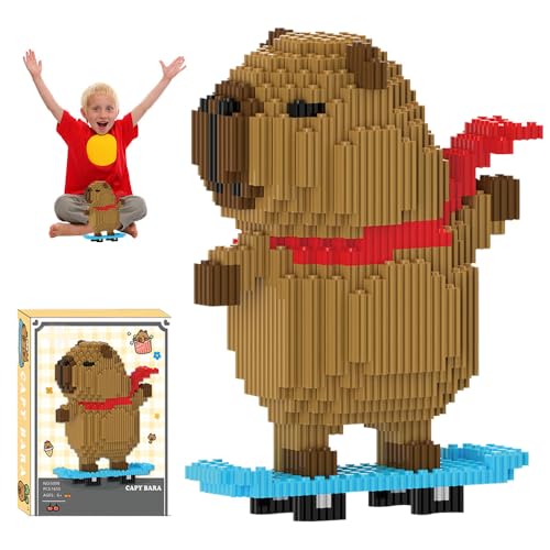 Tier-Blöcke Micro Building, Capybara Mikro Bausteine Spielzeug Kit, Particle Baustein-Set, Cartoon Anime MiniBausteine, Mini Bausteine DIY-Spielzeug Für Kinder Erwachsene (Skateboard) von Foreverup