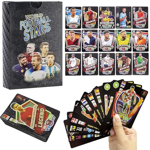 World Cup Fußball Star Karte, 55 pcs Champions League Fußballkarten, Fußball Sammelkarte, Fussball Karten, Kinder zum Sammeln von Karten Für Fans,Kinder,Teenager und Erwachsene (Schwarz) von Foreverup