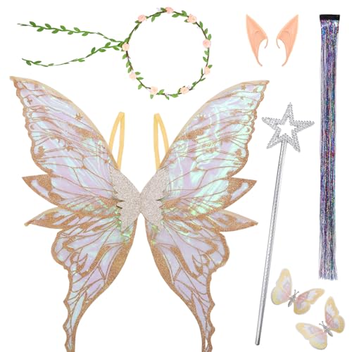Forfamy Goldene Feenflügel für Erwachsene und Frauen, Schmetterlingsflügel, Kostüm, Halloween, Cosplay, Engel, Gold, 1 von Forfamy