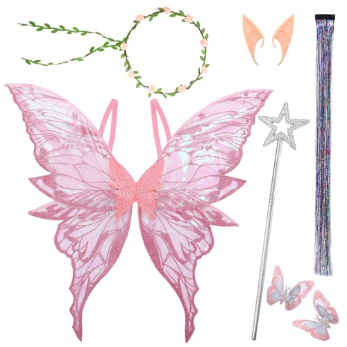 Goldene Feenflügel für Erwachsene und Frauen, Schmetterlingsflügel, Kostüm, Halloween, Cosplay, Engel verkleiden (Rosa) von Forfamy