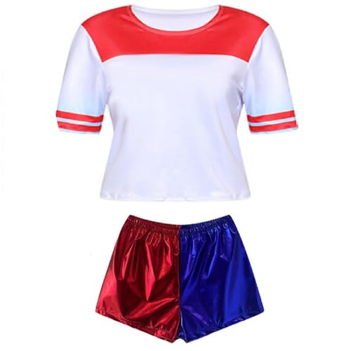 Quinn-Kostüm für Erwachsene, Mädchen, Cosplay, Jacke, T-Shirt, Shorts, Handschuhe, aufblasbarer Schläger, für Halloween, Party, Karneval (Erwachsene, M) von Forfamy