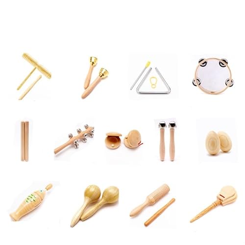 Orff Percussion-Instrumenten-Set aus Holz, mit Tamburin, Sandhammer und mehr für den Einsatz im Klassenzimmer, 13 Stück von ForgeAgo