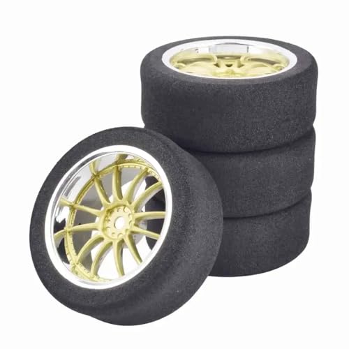 12mm Hex 4pcs Racing Foam Tire Rad Rim Set kompatibel mit 1 10 -Skala -RC -Automodellen Aftermarket Ersatz(Yellow) von ForgeCore