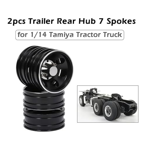 2pcs 1/14 Skala RC -Autoanhänger -Wheel -Wheel -Hubs 7 Speichen Metall Felgen Vordere Hinterachet Teile, die mit RC -Crawler -Anhängern kompatibel sind(Rear Hub Black) von ForgeCore